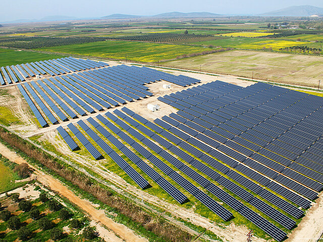 A solar plant in Greece produces electricity.